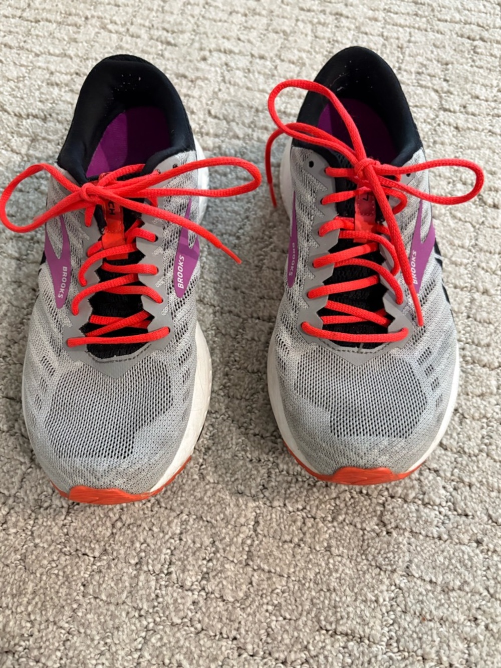 Brooks Gray & Purple Women's Running Shoes with Coral Laces